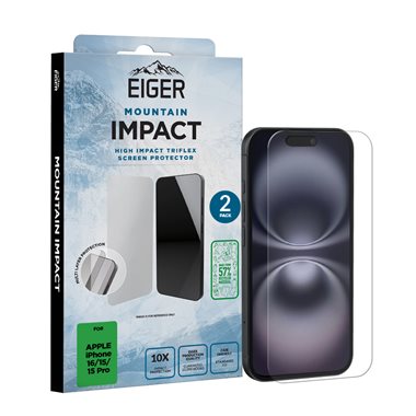 EIGER Apple iPhone 16 / 15 / 15 Pro Display-Folie (2er-Pack) Eiger Mountain H.I.T Clear